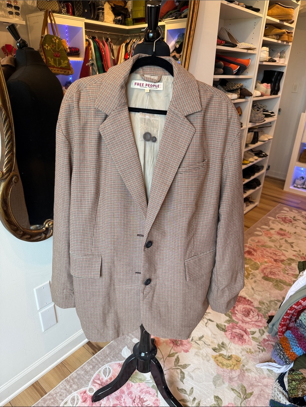 Free People Tan & Brown Glen Plaid Blazer
